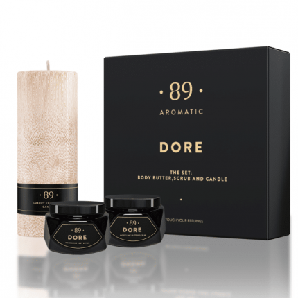 Aromatic•89• Komplekts: Ķermeņa skrubis, sviests un palmu vaska svece DORE